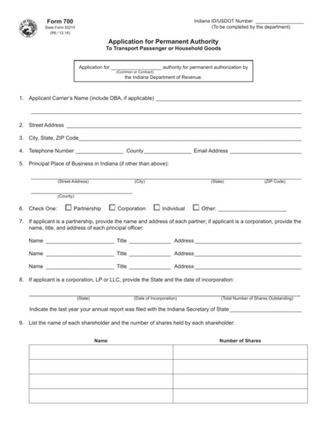 Form 700 Fillable Application For Permanent Authority For Carriers Of 304