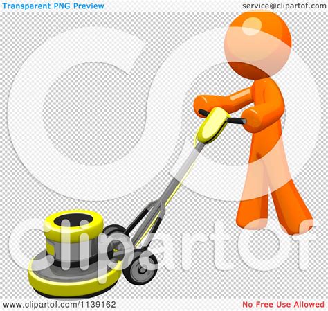 Clipart Of A 3d Orange Man Buffing A Floor 1 Royalty Free Cgi