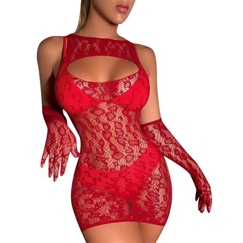 YUHAOTIN Valentines Day Lingerie Plus Size Pink Women Fishnet Dress