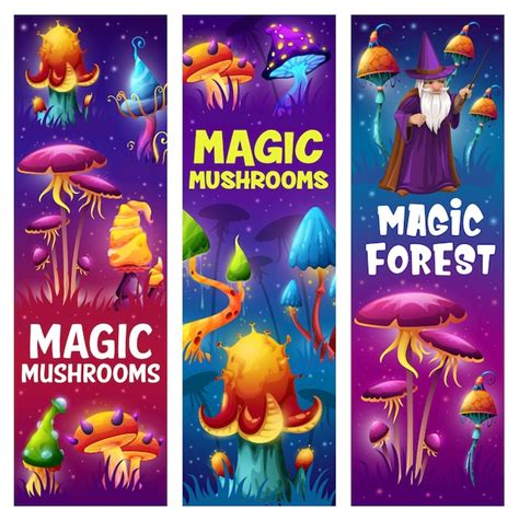 Premium Vector Magic Mushrooms And Wizard In Fantasy Forest