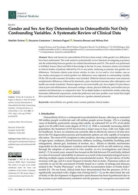 Pdf Gender And Sex Are Key Determinants In Osteoarthritis Not Only