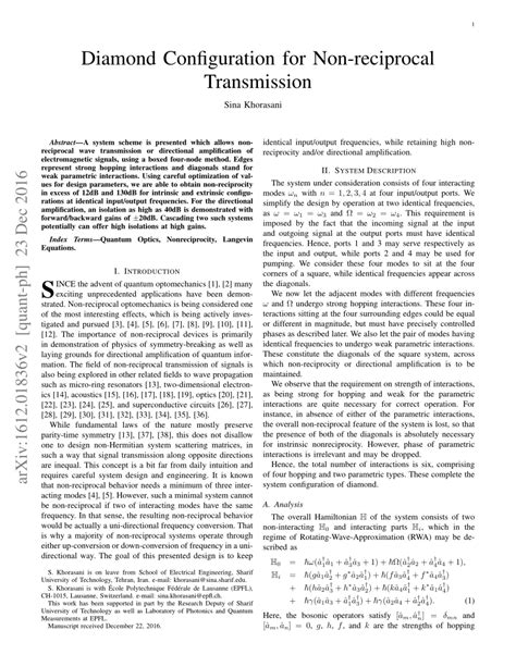 Pdf Diamond Configuration For Non Reciprocal Transmission