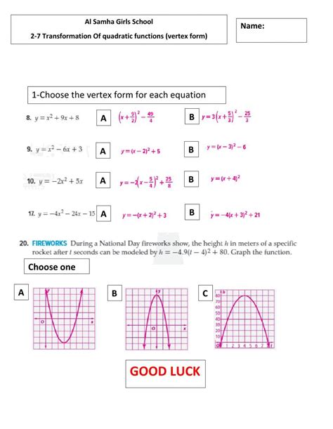 Quadratic Function Vertex Form