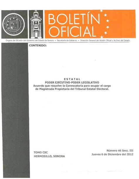 Pdf Rgano De Difusi N Del Gobierno Del Estado De Sonora