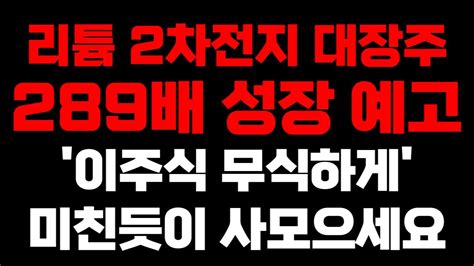 리튬 2차전지 대장주 289배 성장 예고 이주식 무식하게 사모으세요 부자됩니다 2차전지관련주 2차전지주식전망 엘앤에프