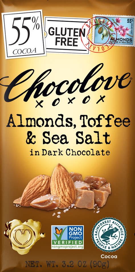 Almonds, Toffee & Sea Salt in Dark Chocolate - Chocolove - Premium ...