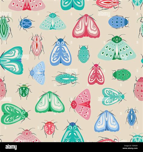 Colourful Moths And Beetles Seamless Repeat Pattern A Vector Design Of