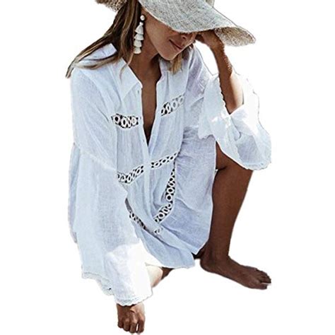 Panax Damen Strandponcho Hermkleid Baumwolle Strand Bikini Kittel Strandkleid Wei A Solboy