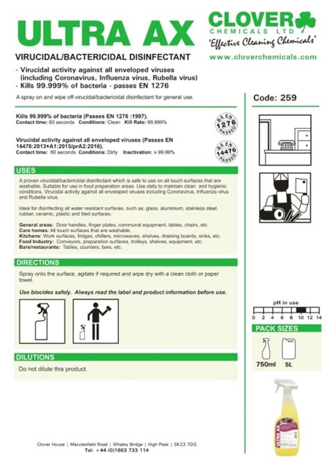 Clover Chemicals Ultra AX Virucidal And Bactericidal Disinfectant 259