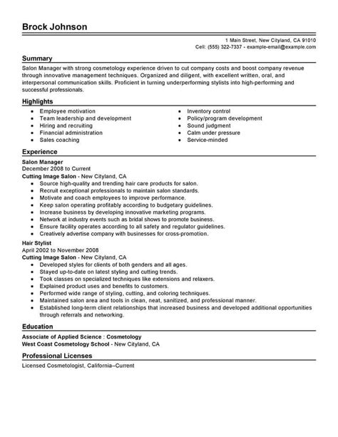 Professional Salon Manager Resume Examples