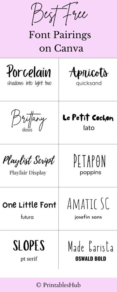 Best Free Font Combinations On Canva Printable Included Printables Hub