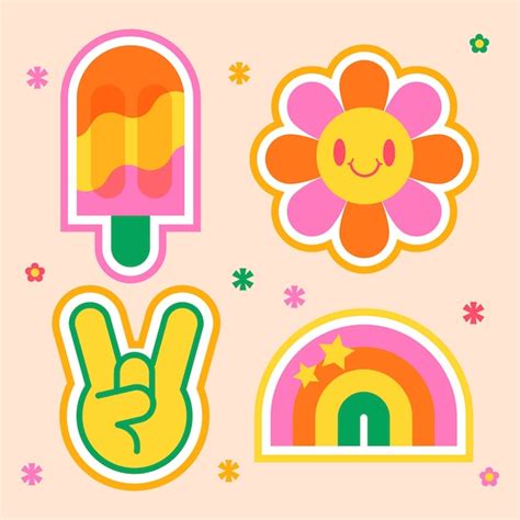 Free Vector Hand Drawn Retro Sticker Set