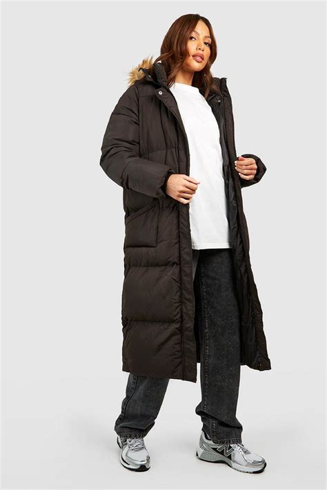 Tall Faux Fur Hood Longline Padded Coat Boohoo Uk