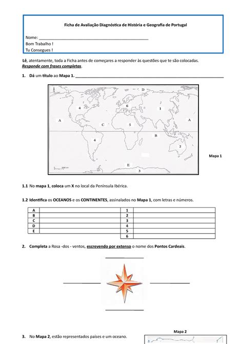 Ano Teste Diagnostico Historia E Geografia Ficha De Avalia O