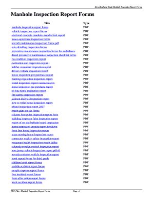 Fillable Online Manhole Inspection Report Forms Manhole Inspection