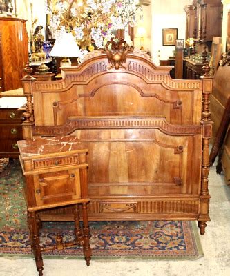 French Antique Carved Walnut Henry II Bedroom Set Full Size Bed