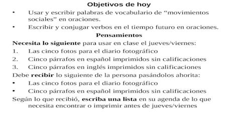 Objetivos De Hoy Usar Y Escribir Palabras De Vocabulario De Movimientos Sociales En Oraciones