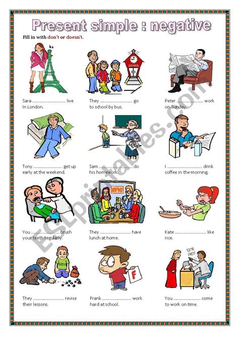 Present Simple Negative Form Worksheet