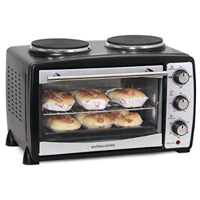 Andrew James Black Litre Mini Oven And Grill With Double Hot Plates Includes Year Warranty