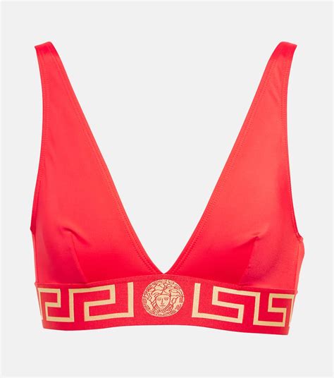 Greca Border Bikini Top In Red Versace Mytheresa