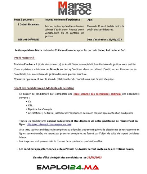 marsa maroc recrute des cadres financiers emploima
