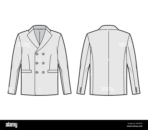 Double Breasted Jacket Suit Technical Fashion Illustration With Long