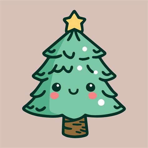 Cute Adorable Christmas Tree Kawaii Illustration Winter Holiday Cartoon Celebreation Tree