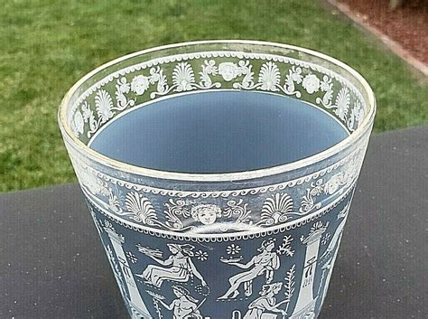 Jeanette Glass Wedgwood Blue Hellenic Ice Bucket 5 Gold Trim Ebay