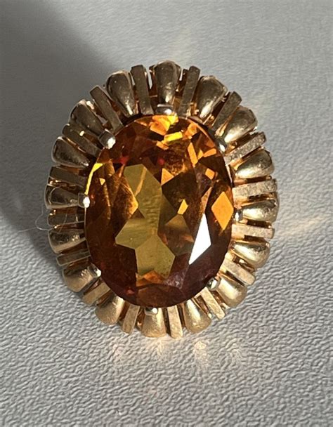 Proantic 4058 Bague Vintage Or Jaune Citrine