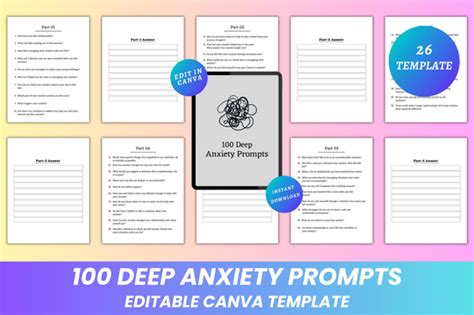 Editable 100 Deep Anxiety Prompts Canva Graphic By Digital Print Box