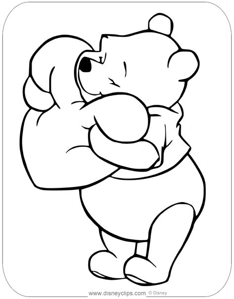 Coloring Page Of Winnie The Pooh Hugging A Giant Heart Disney Winniethepooh Valentinesday