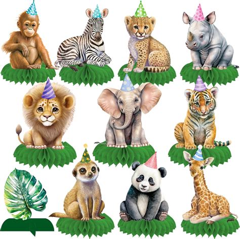 12pcs Safari Animals Party Honeycomb Centerpieces Jungle Theme Party