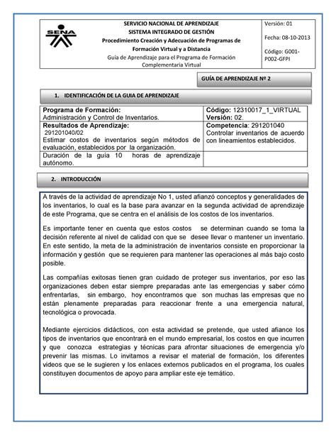 GUÍA 2 Admon y control de Inventarios Mayo13 2015 SERVICIO NACIONAL