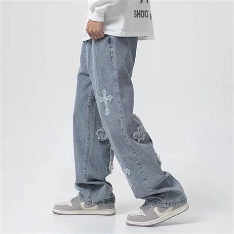 Streetwear Hip Hop Low Rise Baggy Jeans Für Männer 2k Mode Hose Kreuz Denim Hosen Frauen