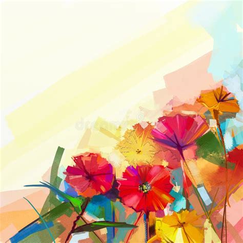 Pintura Al óleo Abstracta De Las Flores De La Primavera Todavía Vida De