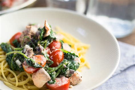 Spaghetti met zalm spinazie en crème fraîche Culy nl