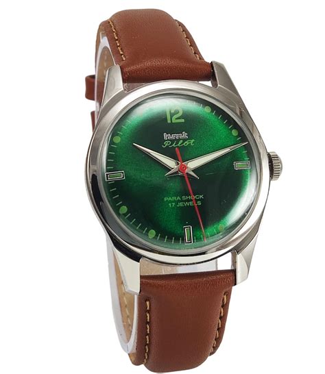 Buy Hmt Pilot Transparent Back Jewels Shiny Green Dial Mechanical