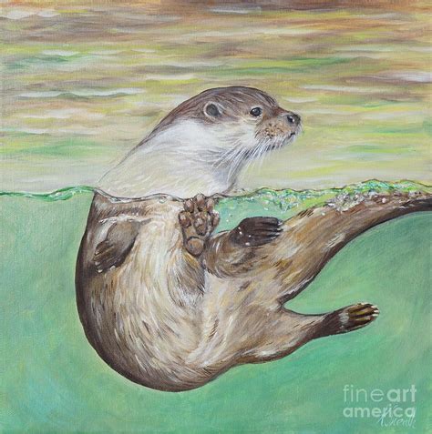 Playful River Otter Painting By Kirsten Sneath Fine Art America