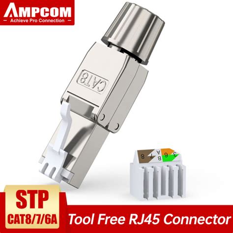 AMPCOM Toolless RJ45 Connector, CAT8/7A/7/6A/6 Tool-free Reusable ...