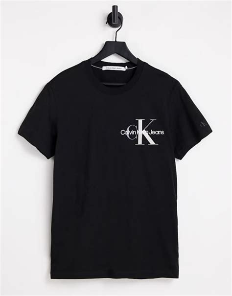 Calvin Klein Jeans Two Tone Monogram Logo T Shirt In Black Asos