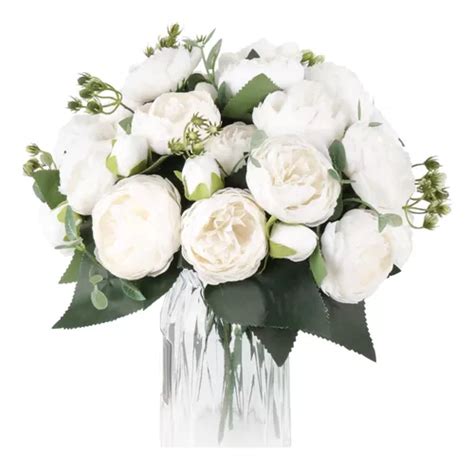 Ramo De Peonias Artificiales Seda Blanca 4 Sets 5 Flores Meses Sin