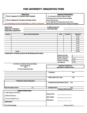 Fillable Online Fisk FISK UNIVERSITY REQUISITION FORM Fisk Fax Email