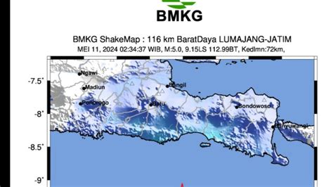 Gempa Bumi Tektonik M5 0 Guncang Selatan Jawa Timur Barat Daya Lumajang