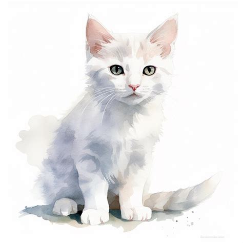 Premium Photo Enchanting White Background Cat Watercolor Pose