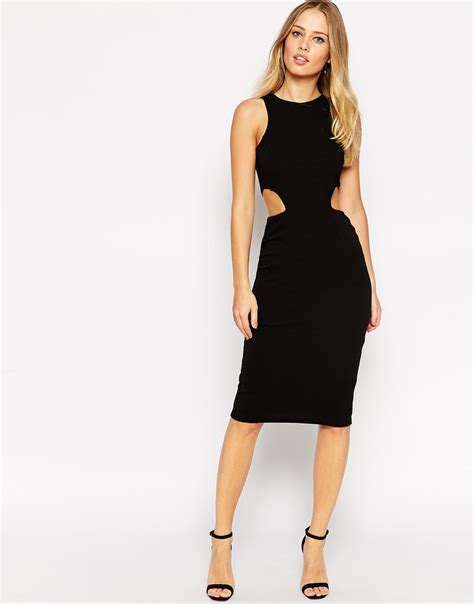 Asos High Neck Cut Out Side Bodycon Midi Dress In Black Lyst Canada