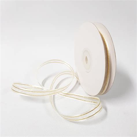 Organza Satin Edged Gold Thread 10mm White Desflora