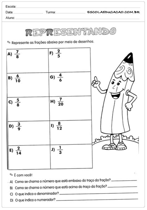 Atividades Com Frações Para O 4º Ano Atividade De Matemática Escola