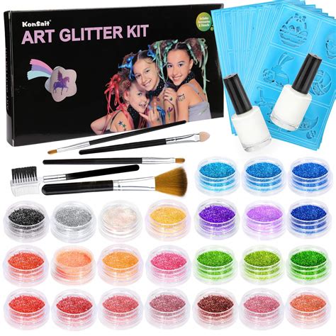 Buy Konsait Glitter Tattoo Kit, 24 Colors Glitter Temporary Tattoo Set Body Glitter Tattoos for ...