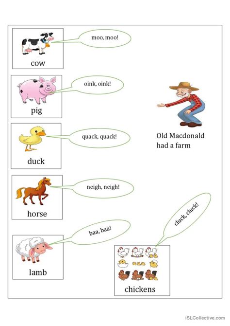 Old Macdonald Had A Farm Activities English Esl Worksheets Pdf And Doc