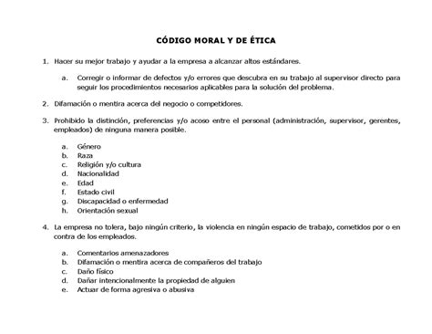 C Digo Tica Moral De Psicolog A Empresarial C Digo Moral Y De Tica